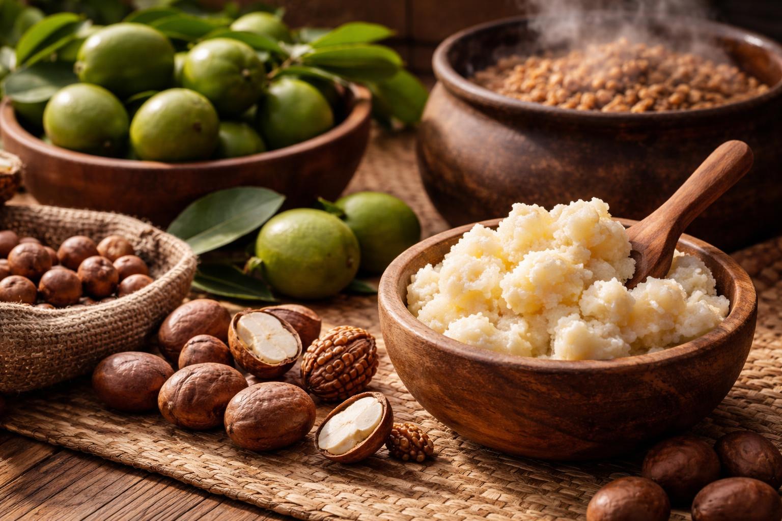 Плоды и орехи дерева ши, из которых получают масло